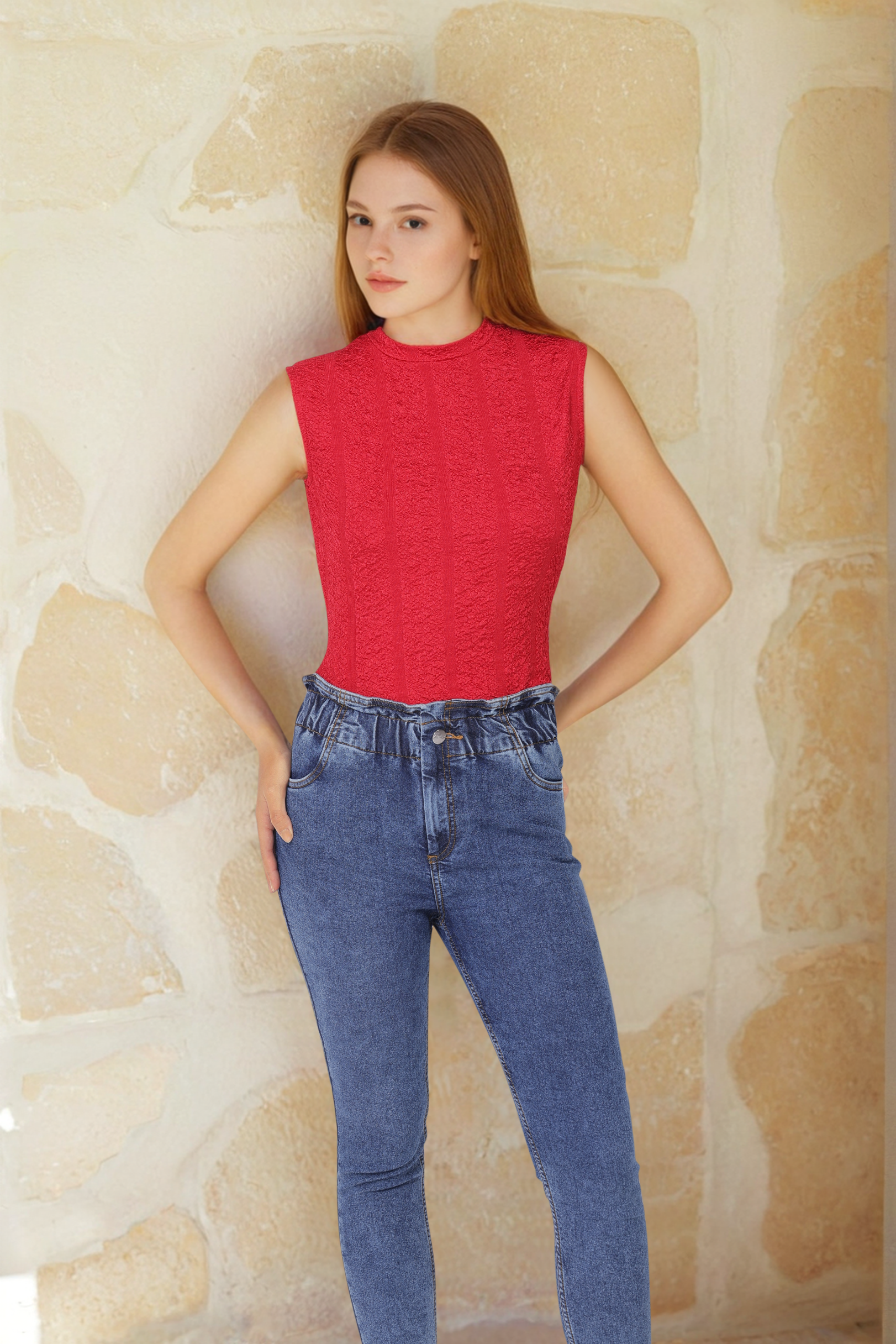 Women's Red Regular Fit Casual Top