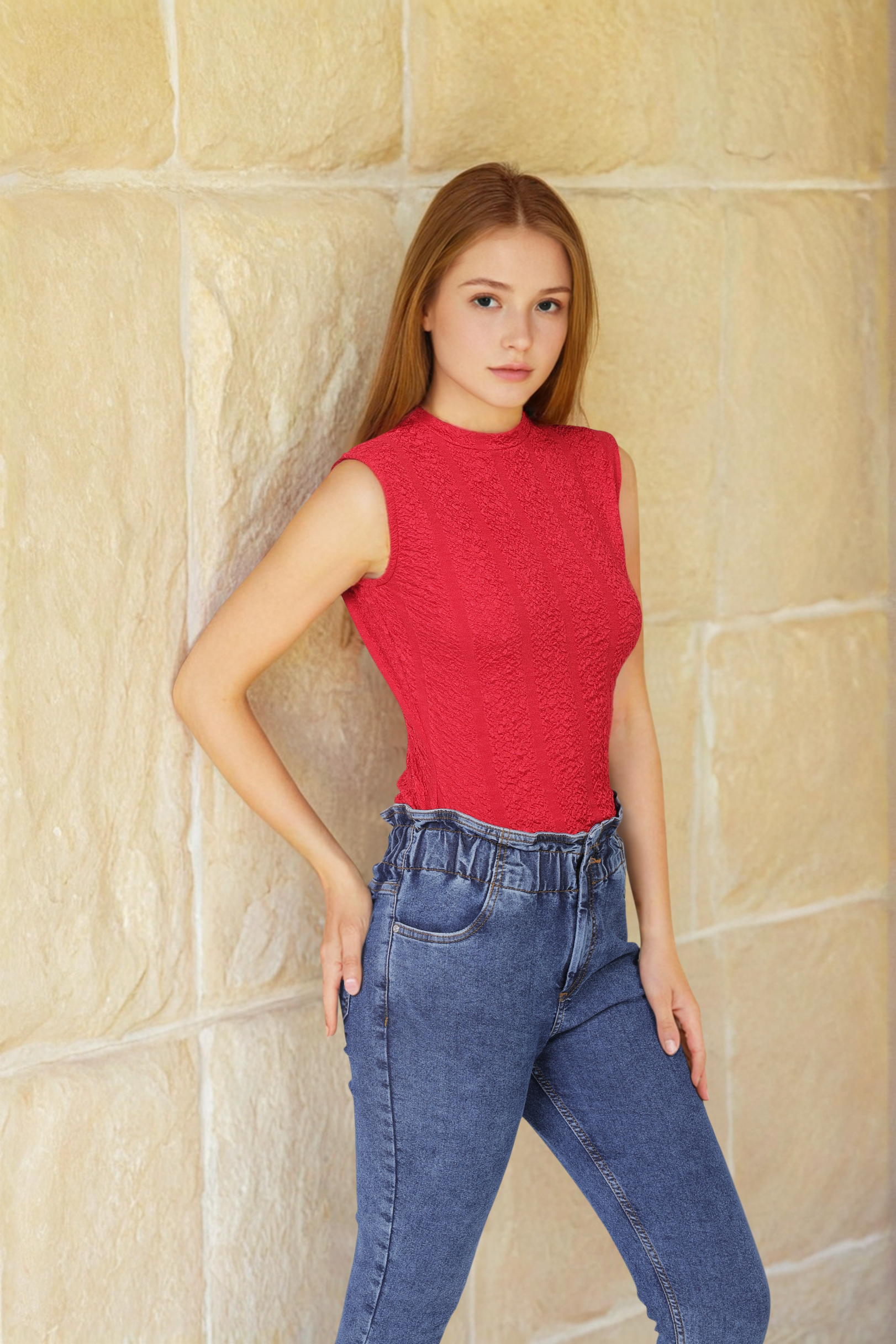 Women's Red Regular Fit Casual Top