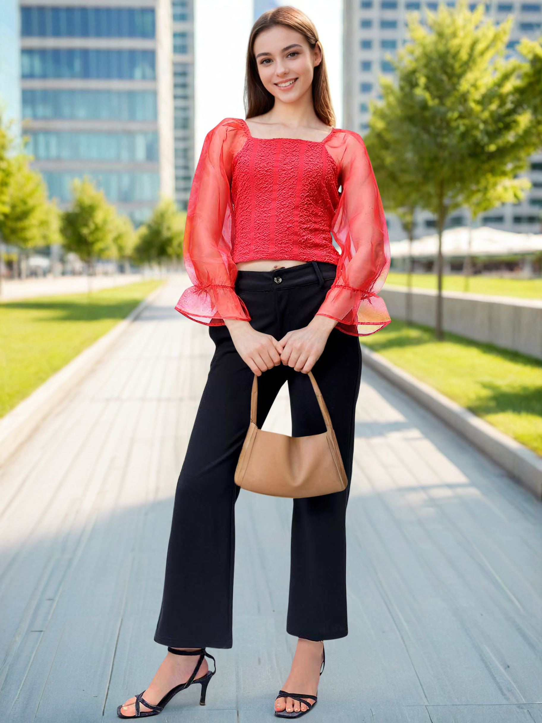 Women's Red Regular Fit Casual Top