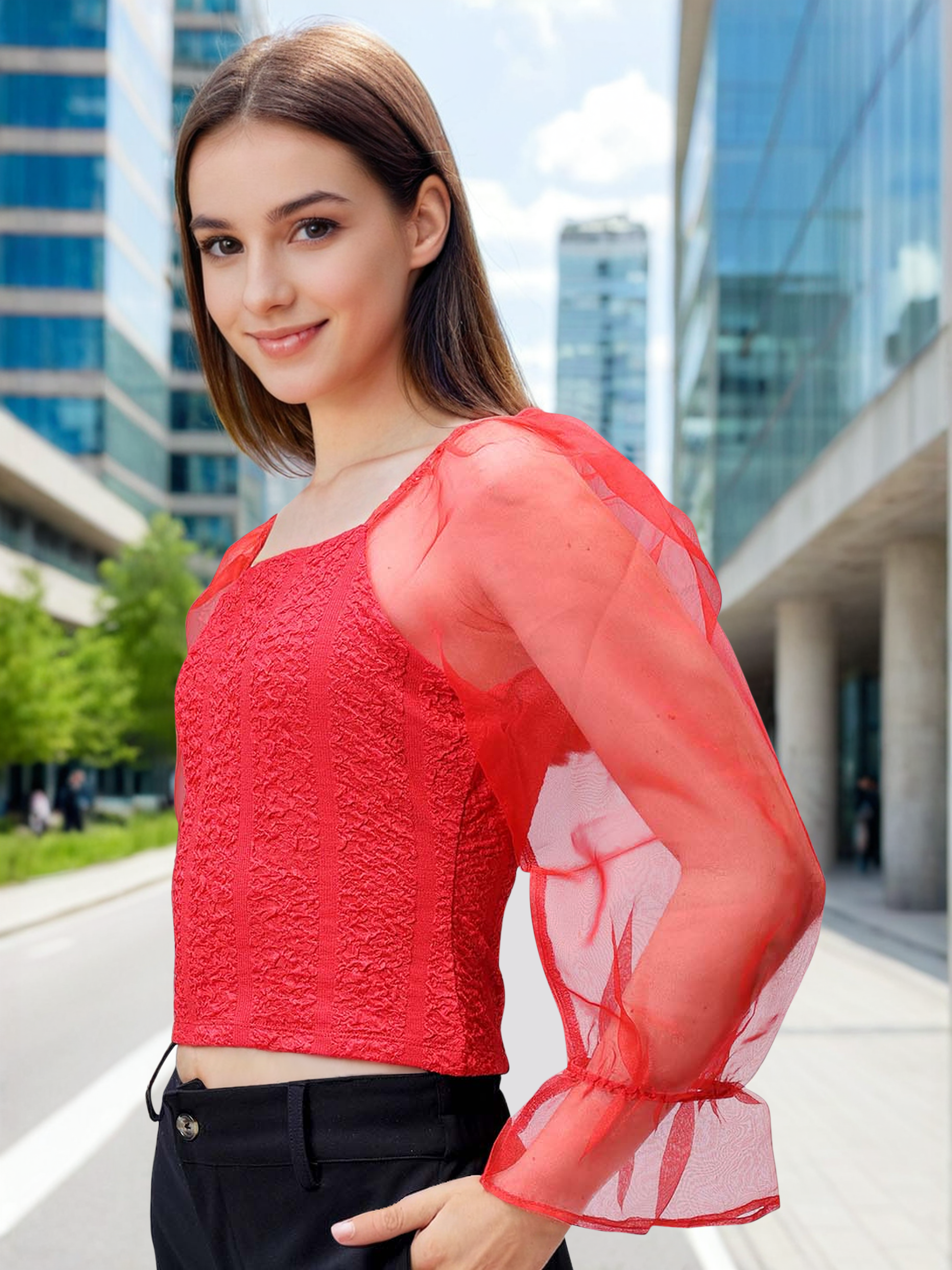 Women's Red Regular Fit Casual Top
