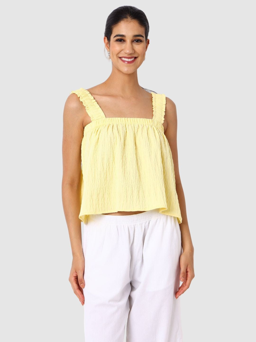 Women's Yellow Fit Textured Cami Top
