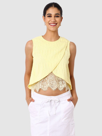 Women's Yellow Fit Textured Crop Top