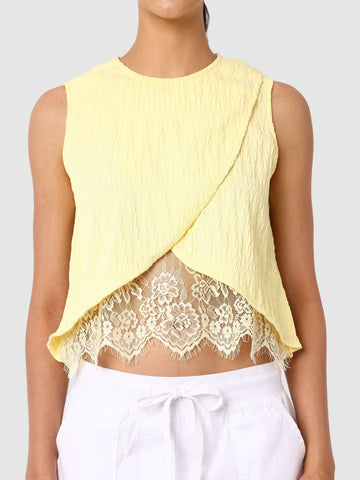 Women's Yellow Fit Textured Crop Top
