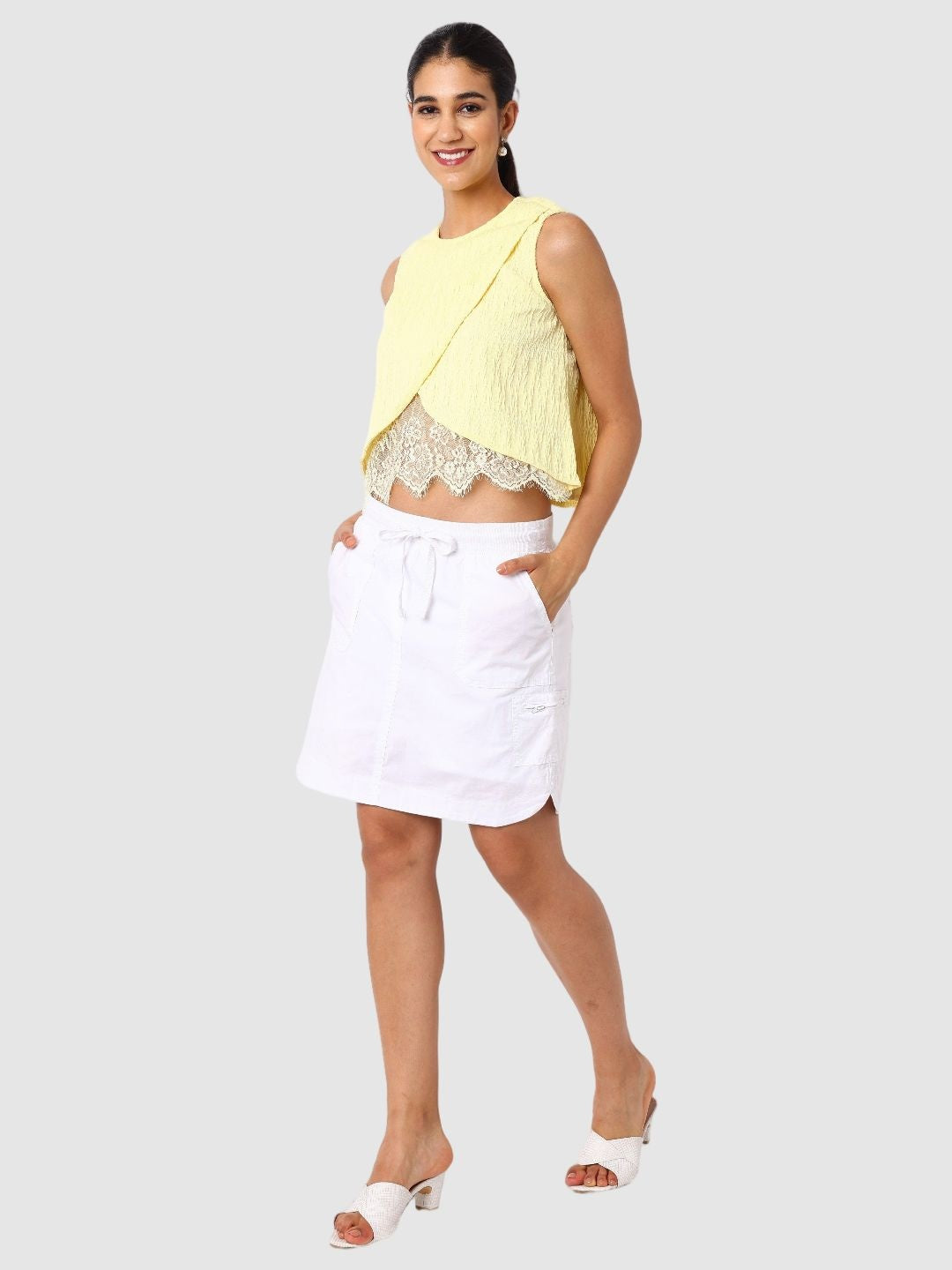 Women's Yellow Fit Textured Crop Top