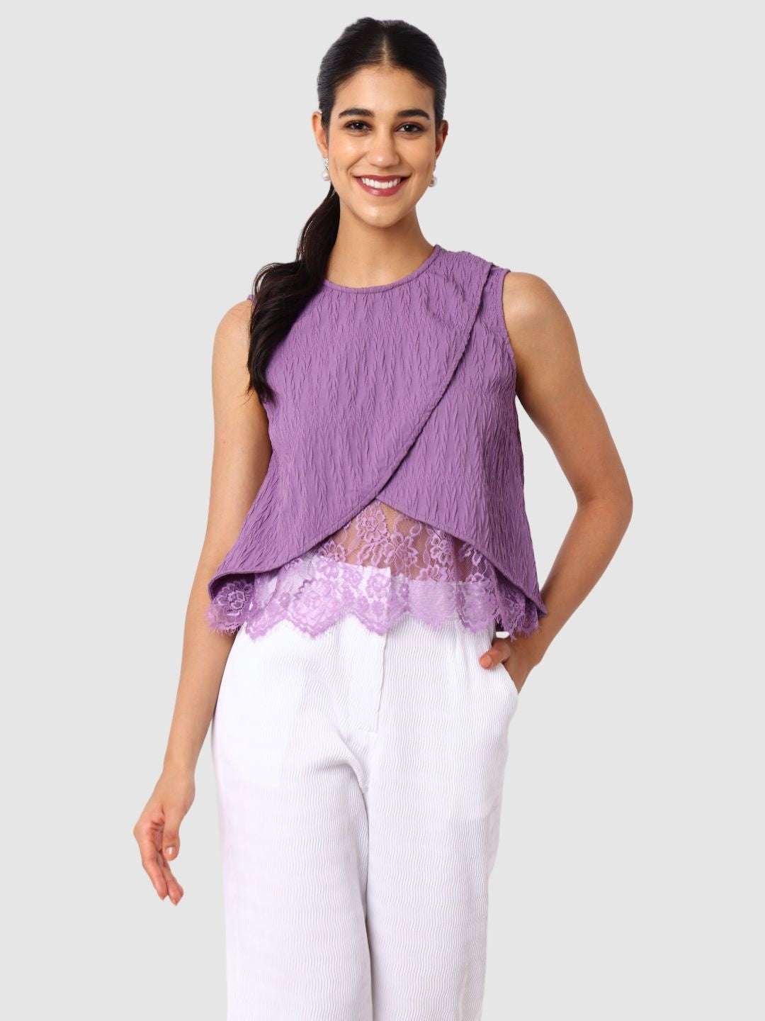 Women's Purple Fit Textured Crop Top