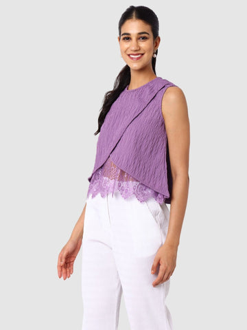 Women's Purple Fit Textured Crop Top