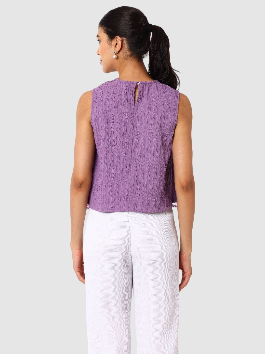 Women's Purple Fit Textured Crop Top