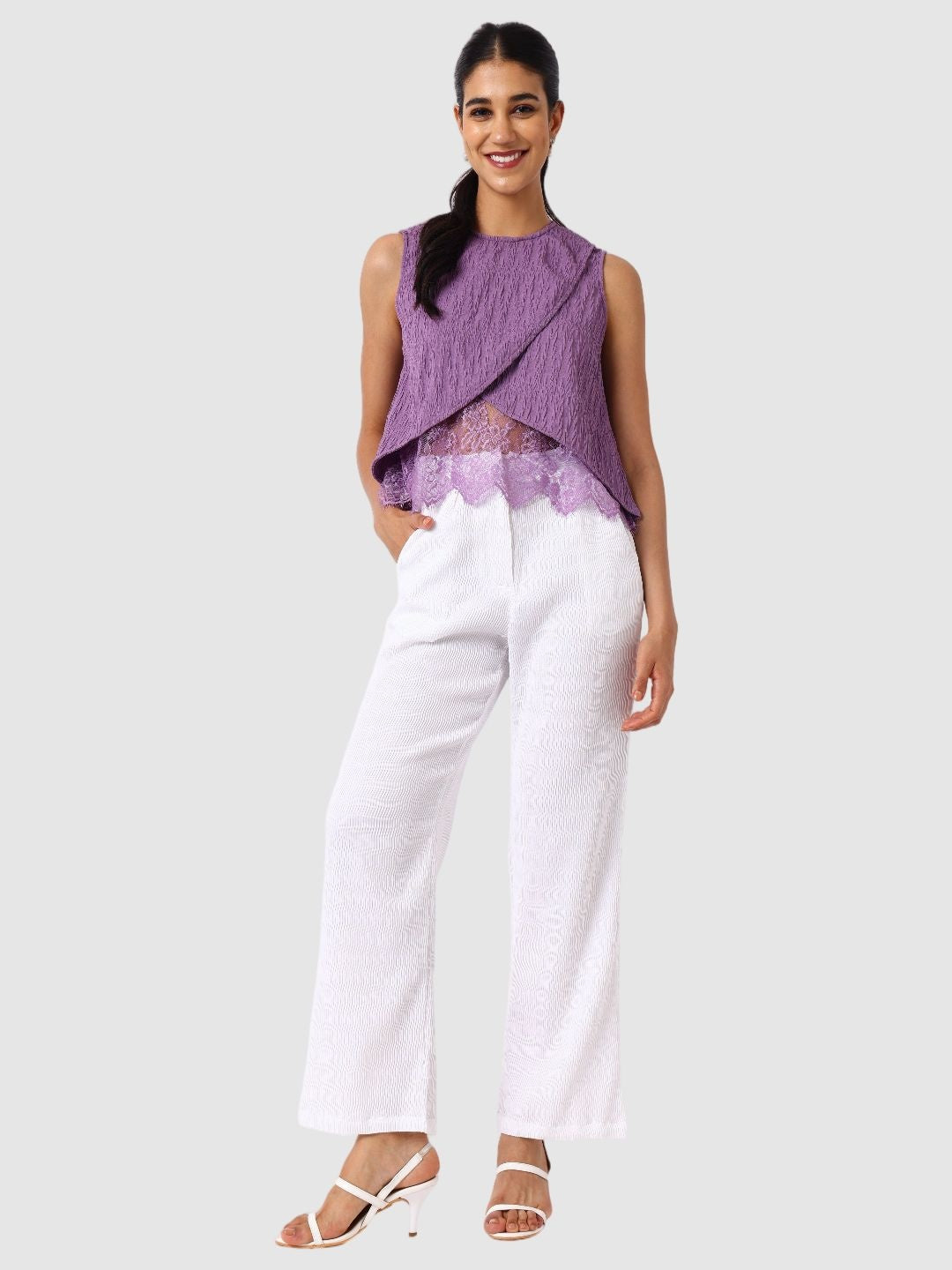 Women's Purple Fit Textured Crop Top