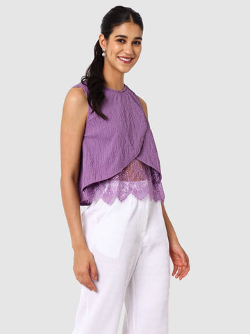 Women's Purple Fit Textured Crop Top