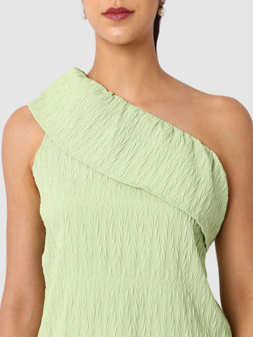 Women's Green Fit Textured Ruffled Top