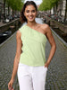 Women's Green Fit Textured Ruffled Top