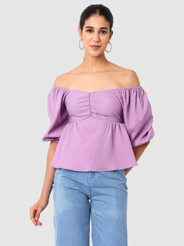 Women's Purple Fit Textured Designer Back Top