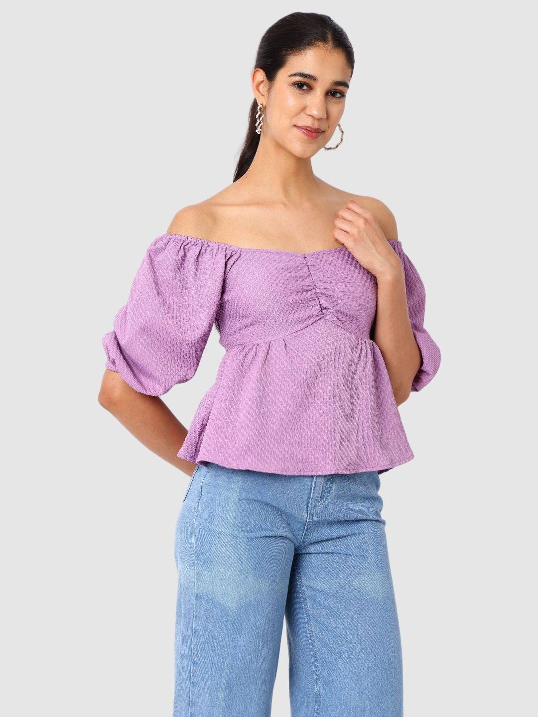 Women's Purple Fit Textured Designer Back Top