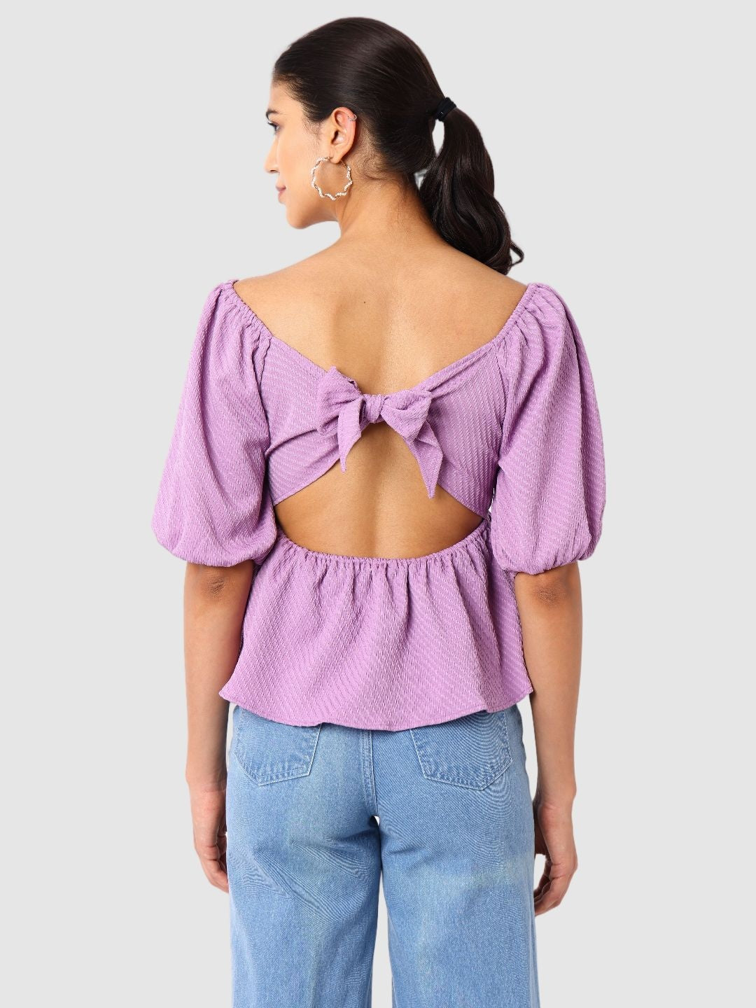 Women's Purple Fit Textured Designer Back Top
