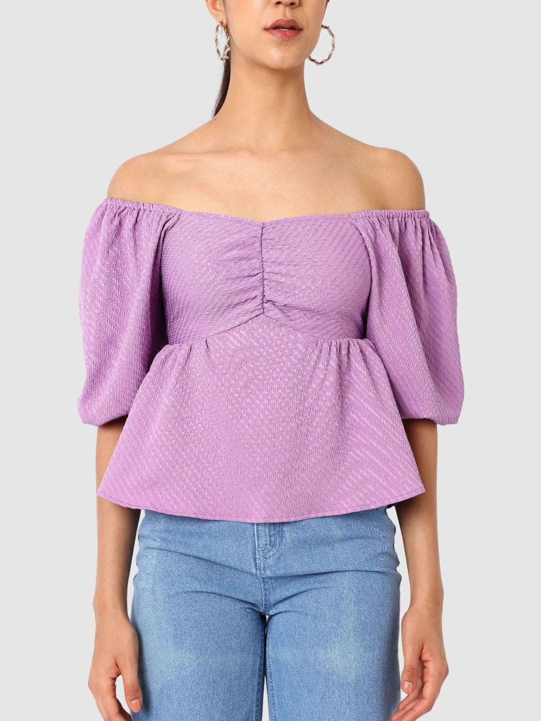 Women's Purple Fit Textured Designer Back Top