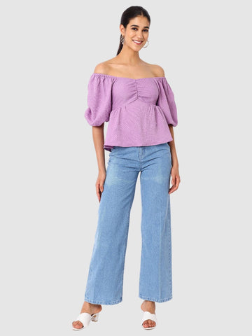 Women's Purple Fit Textured Designer Back Top