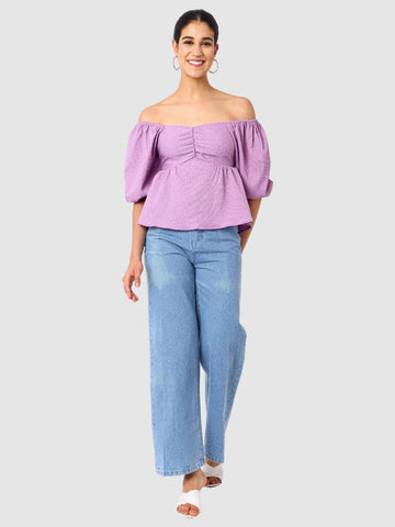 Women's Purple Fit Textured Designer Back Top