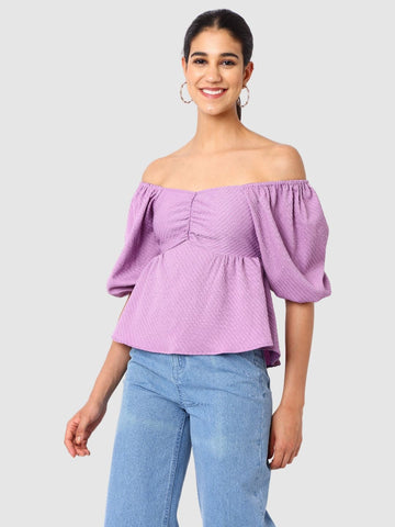 Women's Purple Fit Textured Designer Back Top