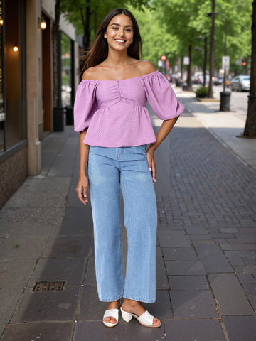 Women's Purple Fit Textured Designer Back Top