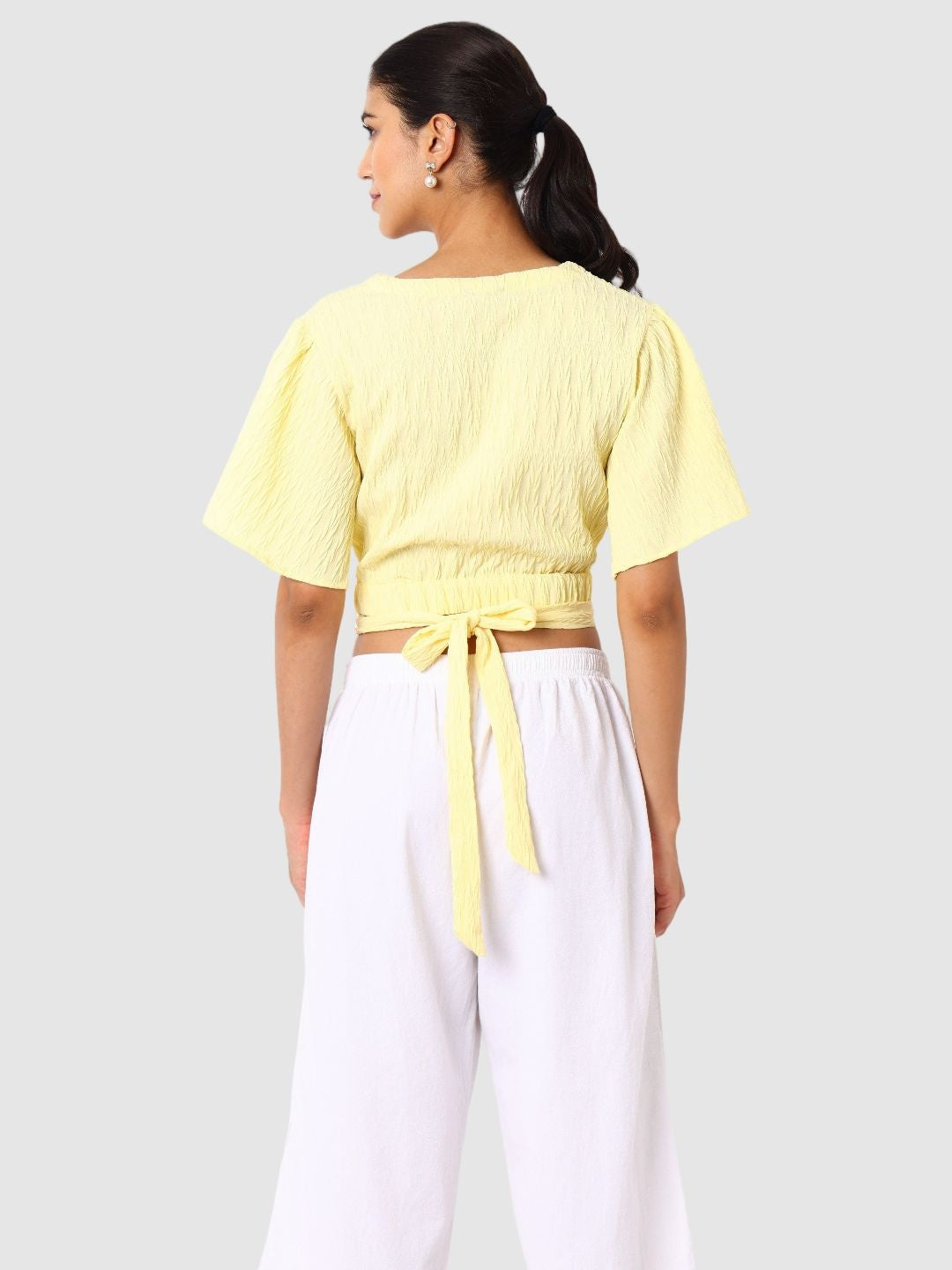 Women's Yellow Fit Textured Wrap Top