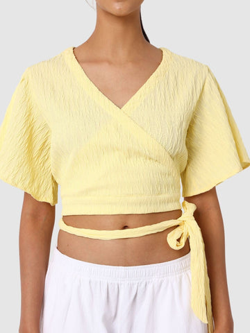 Women's Yellow Fit Textured Wrap Top