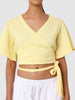 Women's Yellow Fit Textured Wrap Top
