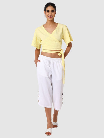 Women's Yellow Fit Textured Wrap Top