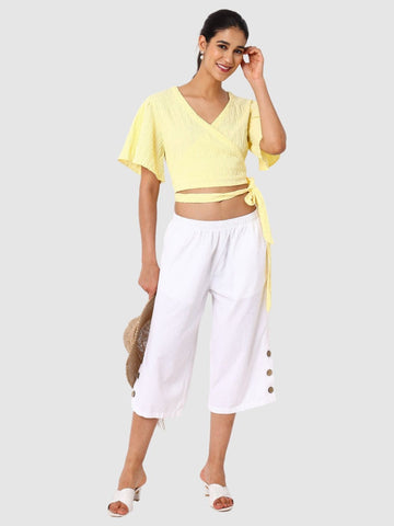 Women's Yellow Fit Textured Wrap Top