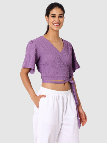Women's Purple Fit Textured Wrap Top