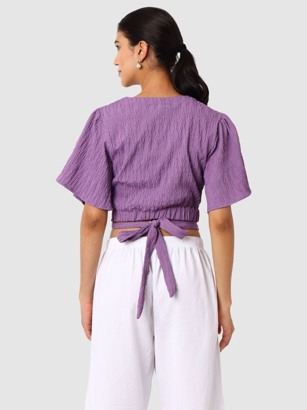 Women's Purple Fit Textured Wrap Top