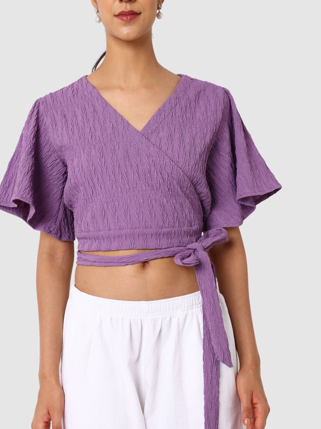 Women's Purple Fit Textured Wrap Top