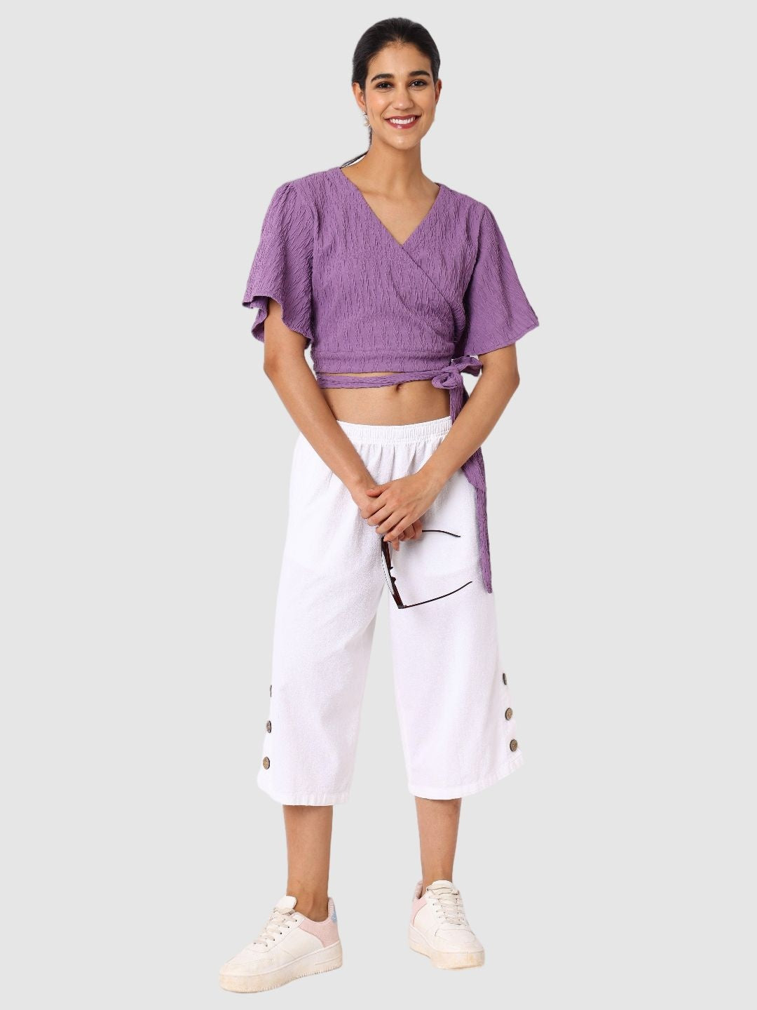 Women's Purple Fit Textured Wrap Top