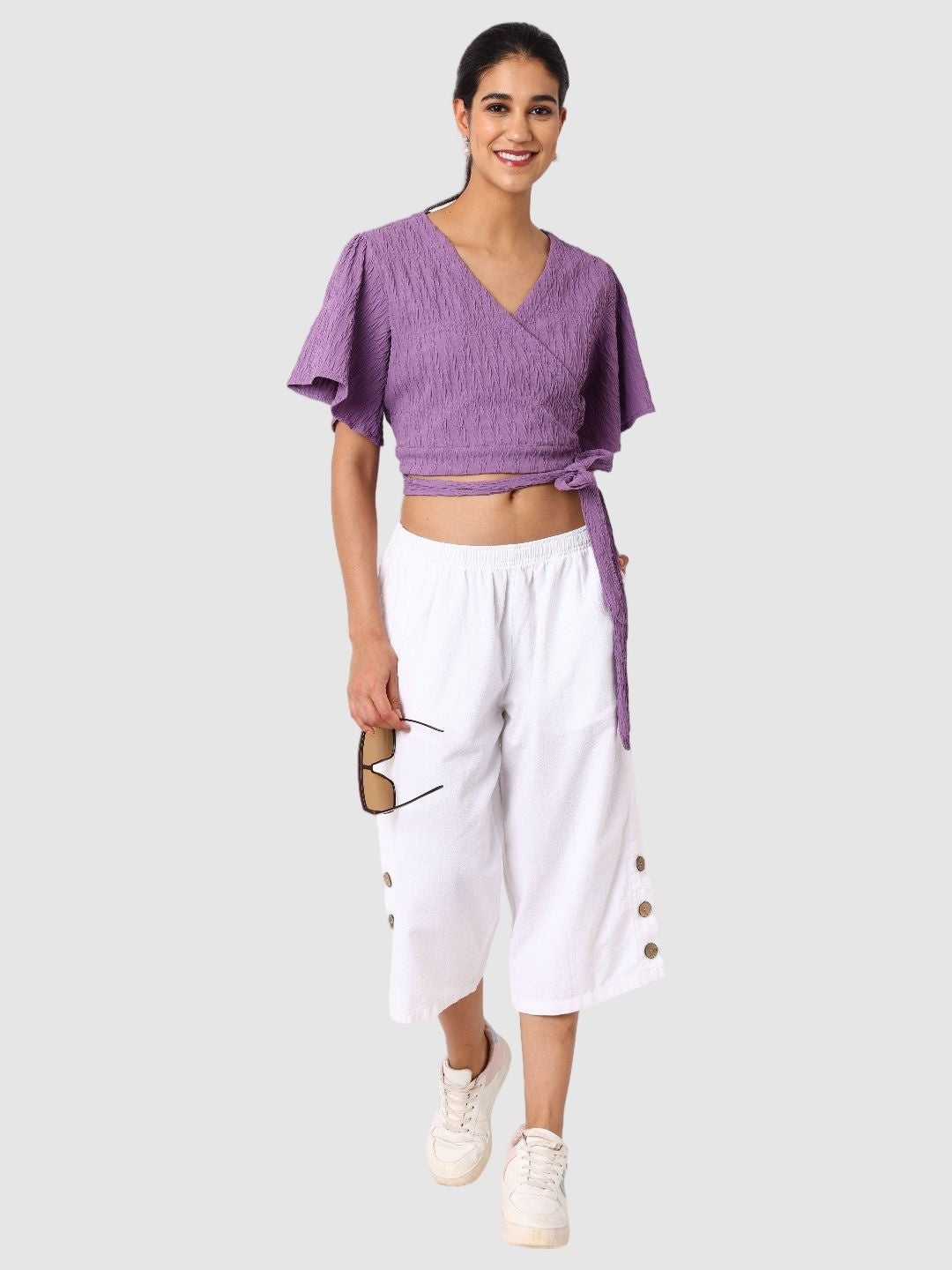 Women's Purple Fit Textured Wrap Top
