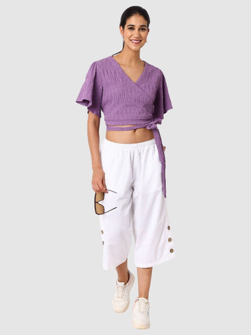 Women's Purple Fit Textured Wrap Top