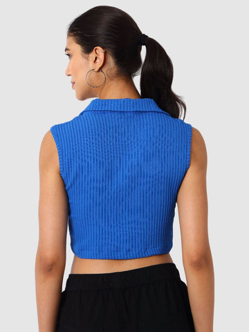 Women's Blue Textured Crop Top