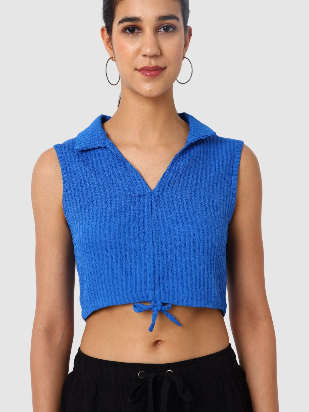 Women's Blue Textured Crop Top