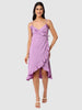 Women's Purple and Flared Textured Wrap Dress