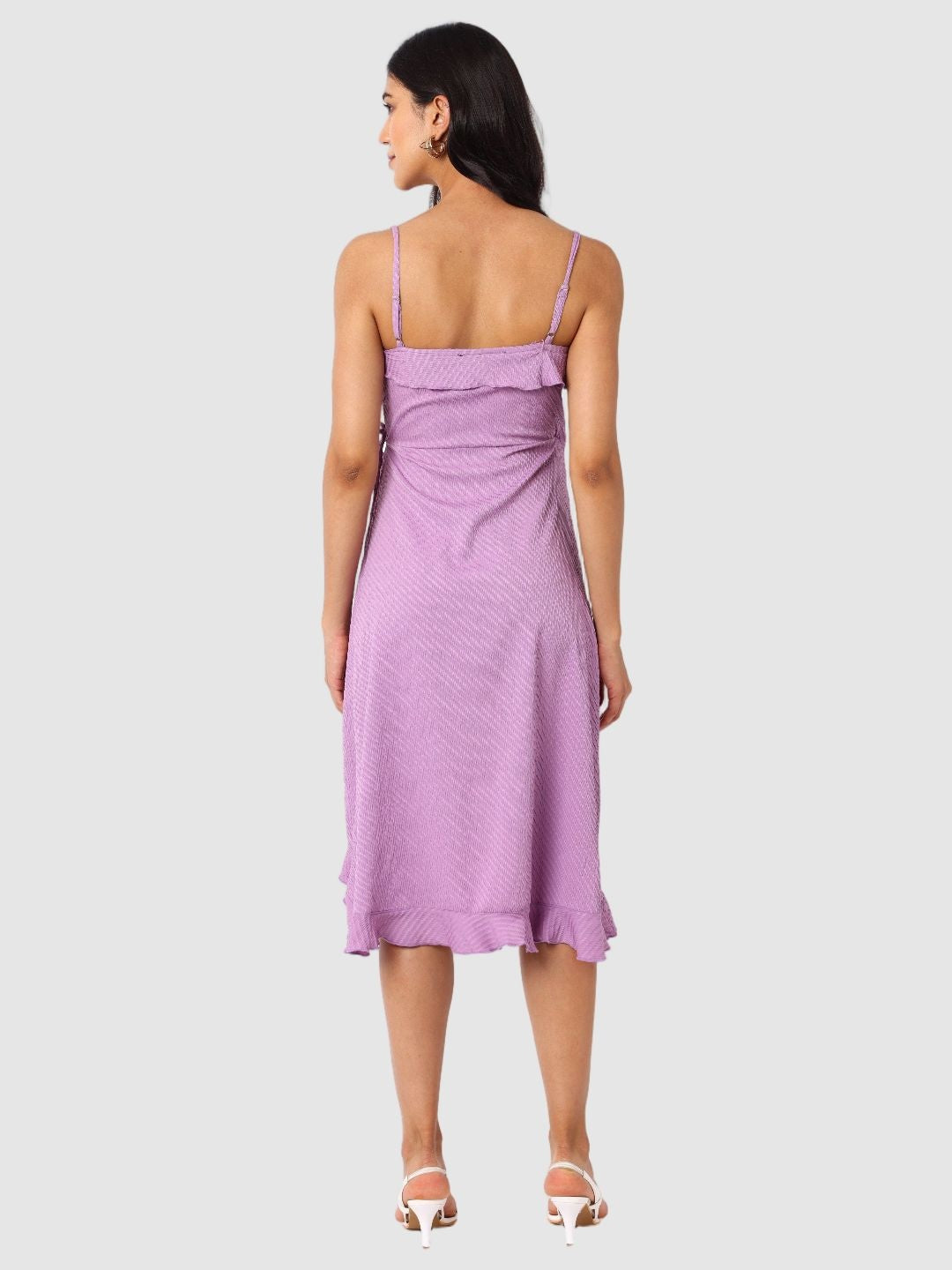 Women's Purple and Flared Textured Wrap Dress