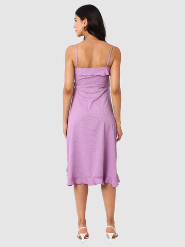 Women's Purple and Flared Textured Wrap Dress