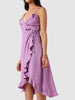 Women's Purple and Flared Textured Wrap Dress