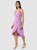 Women's Purple and Flared Textured Wrap Dress