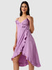 Women's Purple and Flared Textured Wrap Dress