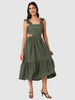Women's Green and Flared Textured Maxi Dress