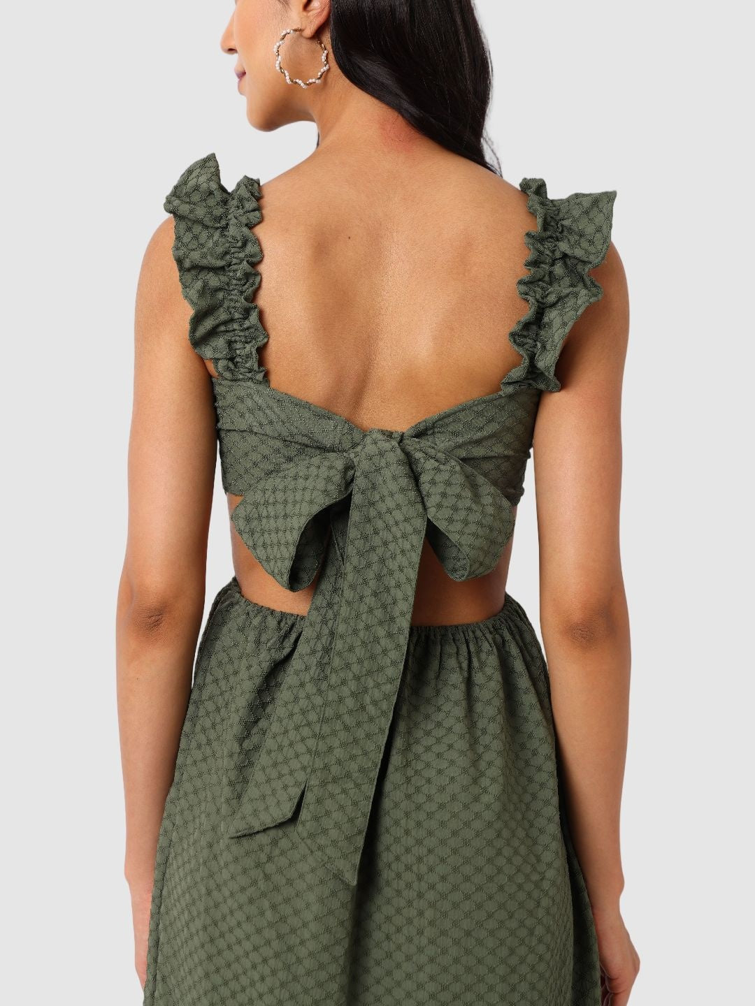 Women's Green and Flared Textured Maxi Dress