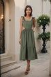 Women's Green and Flared Textured Maxi Dress