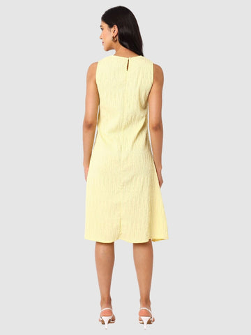 Women's Yellow Fit Textured Tiered Dress