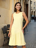 Women's Yellow Fit Textured Tiered Dress
