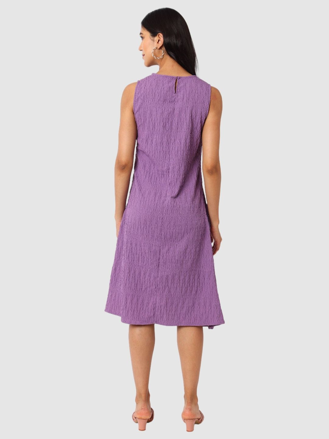 Women's Purple Fit Textured Tiered Dress