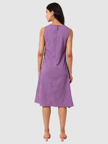 Women's Purple Fit Textured Tiered Dress