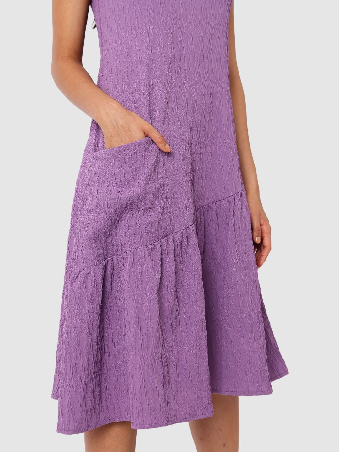Women's Purple Fit Textured Tiered Dress